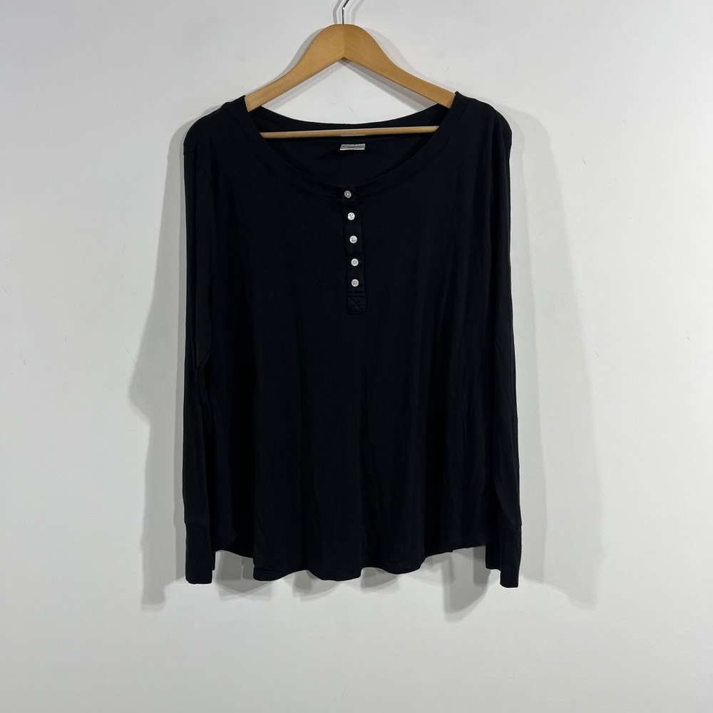 Soma Minimalist Ribbed Henley Long Sleeve Top Neutral Granola Womens XXL Lounge